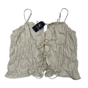 La Armario Crop Top Cotton Linen Blend Strapless Tie Front Size XL Coastal